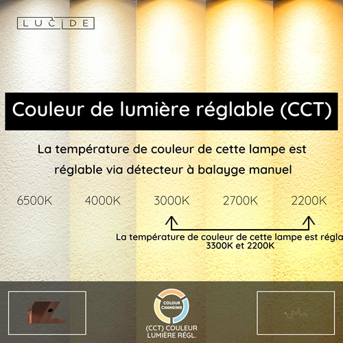 Lucide JANDERIN - Applique murale - LED Dim. - CCT - 1x48W 2200K/3300K - Détecteur à balayage manuel - Champagne Couleur | Vibes - USP